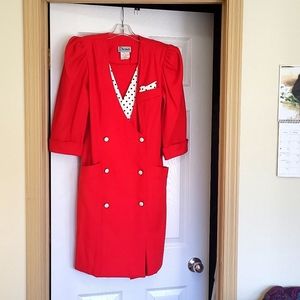 Beautiful Classic Red Dress, size 9/10, Double Breasted, Brand Nu-Mode